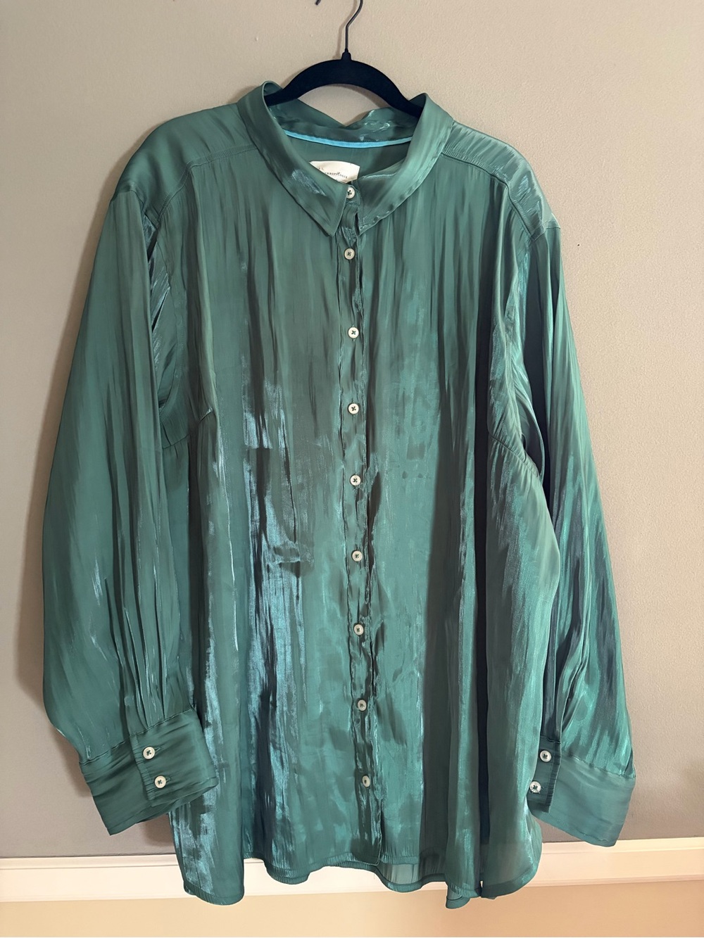 Button-Front Satin Blouse in Teal